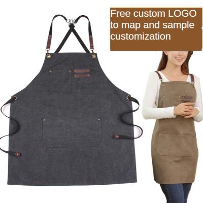 China Wholesale Custom Made Goods Stain Proof Washed Canvas Chef Long Bib Apron With Adjustable Strap for sale