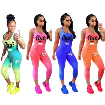 China Wholesale Fashion Bodycon Anti-pilling Women Sports Clothing Multicolor Printed Sports Teams Two Piece Sets for sale