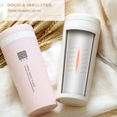 China Sustainable Portable Insulation Advertising Double-Layer Tumbler Promotional Gifts Wheat Straw The Scented Cup Custom Logo for sale