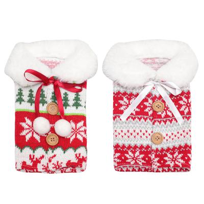 China 2020New Fashion Red Christmas Elk Snowflake Bottle Fur Ball Bottle Cover Nordic Knitted Household Decorative Items for sale