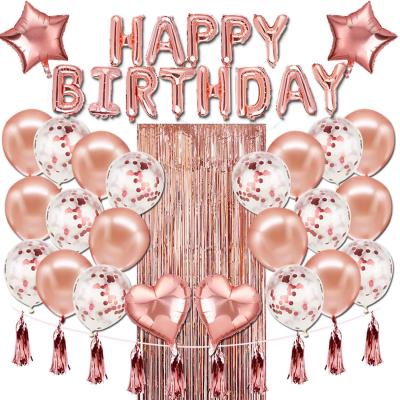 China Rose Gold Happy Birthday Banner Star Heart Foil Birthday Party Supplies Party Decorations Balloons Birthday Party Decorations Set for sale