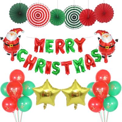 China Film Aluminum Christmas Party Supplies Red Green Paper Fan Flower Merry Christmas Letter Balloon Tassel Set and for sale