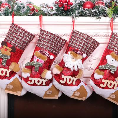 China Fiber Christmas Fiber Embroidered Christmas Stocking Hanging Bag Santa Claus Snowman Christmas Socks Gifts Letter Pendant for sale