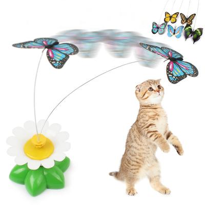 China Colorful Butterfly Pet Cat Toy Plastic Flying Bird Cat Funny Plastic Toy Rotating Electric Viable for sale