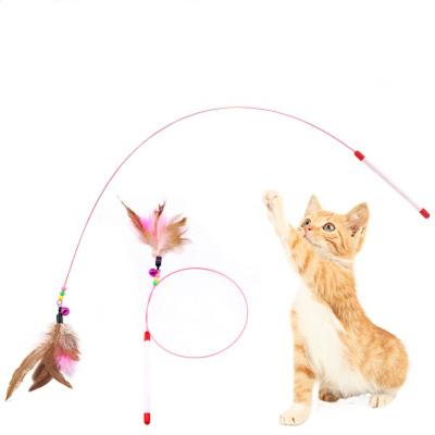 China Funny Stocked Bird Feather Plush Cat Stick Plastic Steel Wire Stick Toy And For Cat Puzzle Stick Toys With Feather Bells Pet Supplies for sale