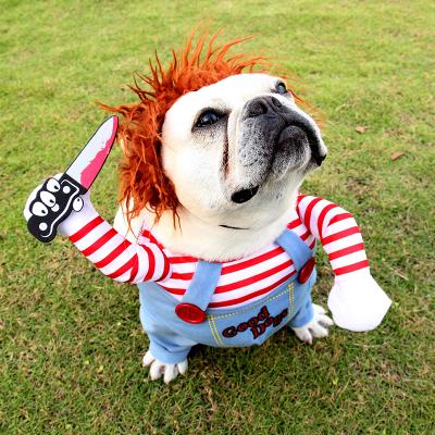 China Hot Selling Pet Dog Doll Models Halloween Pet Costume Viable Deadly Medium Large Dog Wig Dog Doll Models for sale