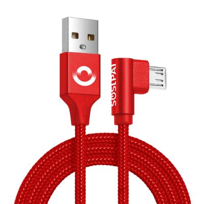 China 2.1A Current Fast Transmit USB Nylon Braided Micro Data Cable Wholesale Mobile Phone 90 Degree Cable for sale