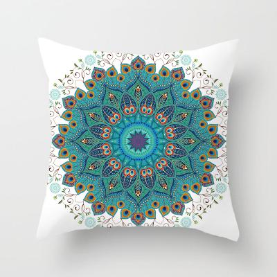 China Anti-bacteria Boho Ethnic Floral Pattern With Floral And Peacock Feather Decorative Square Shape Folk Pillow Accent Cushion Cover for sale