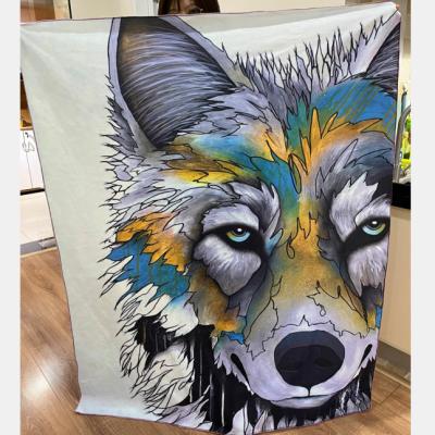 China Lavish Home Blanket With Wolf Pattern Plush Soft Blanket For Couch Sofa Bed 50” X 60” for sale