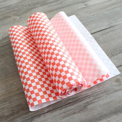 China Good Quality Oil Proof Paper Food Grade Cheap Greaseproof Paper With Red&White Square for sale