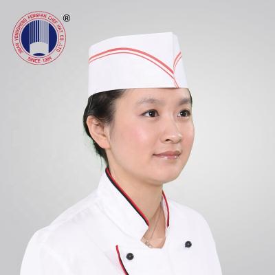 China Eco-friendly Chef Hat Paper Forage Paper Hat With Red Line Disposable Kitchen Cooking Hat For Restaurant for sale