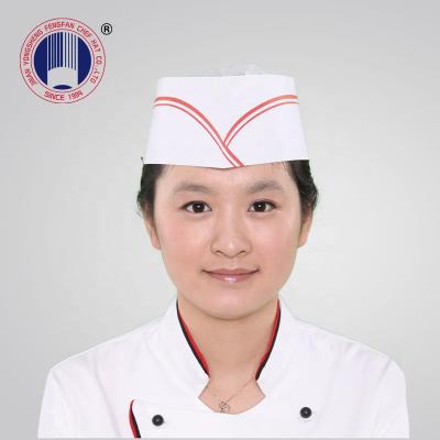 China Eco - Friendly Disposable Fodder Hat Paper Chef Hat With Double Red Line for sale