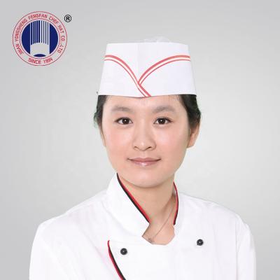 China High Quality Eco-Friendly Disposable Fodder Paper Hat With Blue/Red Stripe And Eco-Friendly Chef Hat for sale