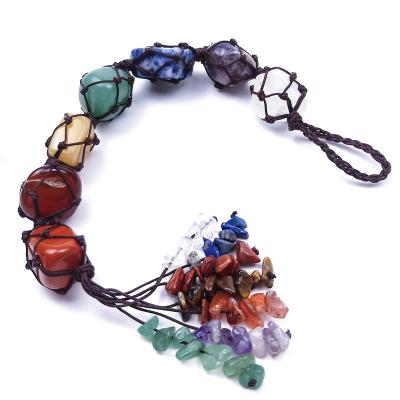 China Crystal Irregular Pendant Colorful Hand-Woven Open Crystal Jade Agate Ore Seven-Color Gem Car Pendant for sale