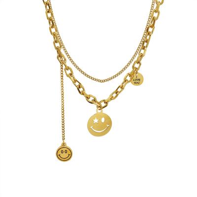 China Newcomer INS Style Jewelry Smiley Face Tassel English Round Necklace CLASSIC Free French Clavicle Chain Sample Titanium Steel for sale