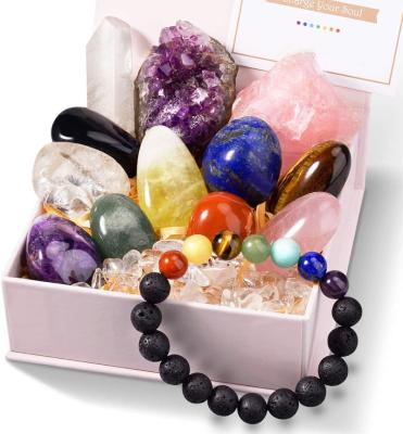 China Feng Shui Customize Healing Crystals Set Raw Rough Stones Kit Tumbled Stone Chakra Set in Diamond Shape for sale