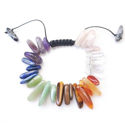 China China Amazon Hot Sale7 Chakra Bracelet Meditation Colorful Irregular Handwoven Stone Long for sale