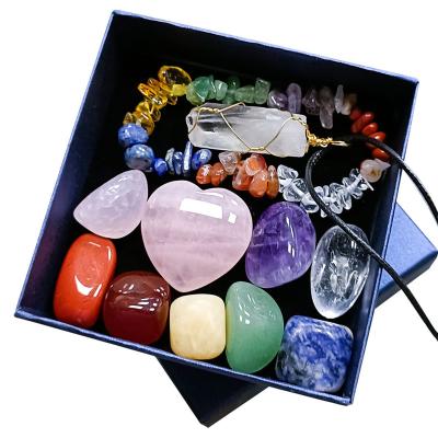 China China Factory Direct Sale Nature Pink Bead Crystal 7 Chakra Bracelet Necklace Healing Chakra Stone Sets for sale