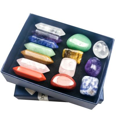 China Factory Price Natural Healing 7 Chakra Hexagonal Column Energy Stone Gift Set Crystal Healing Stones Chakra Set Crystals for sale