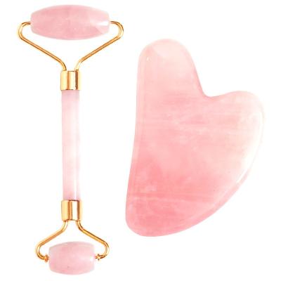 China Free wholesale natural sample beauty quartz jade roller gua sha whitening set face massage jade roller for sale