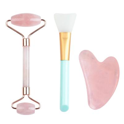 China Double Head Face Massager Handheld Beauty Roller Logo Rose Jade Stone Anti Aging Massage Facial Roller For Face for sale