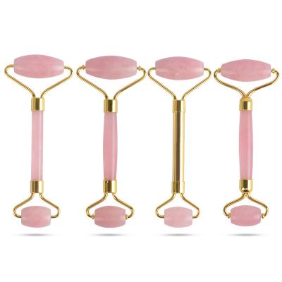 China Custom Crystal Stone Pink Rose Quartz Logo Face Massager Jade Roller Facial Massager Face Roller Jade Roller for sale