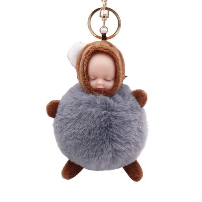 China Gift & 2022 Factory Wholesale Free Real Ball Fur Doll Plush Toy Car Accessories Cute Baby Pompom Cute Baby Car Sleep Key Chain Sleep Key Chain for sale