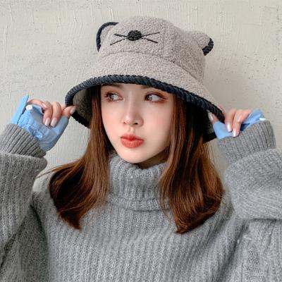 China Wholesale Winter Bucket Hats Solid Color Embroidery Bucket Hat Female Warm Striped Fisherman Hats For Women for sale