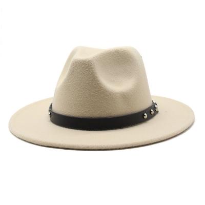 China Solid Color Wide Fedora Hats With Chain New Design Plush Brim Fedora Hats High Quality Fashion Panama Hats for sale