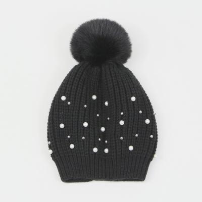 China COMMON Pearl Solid Color Knit Hat Beanies Winter Hats Wholesale Adjustable Popular High Quality Women for sale