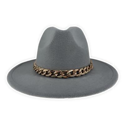 China Plush Solid Color Fedora Hats Autumn Winter Fedora Hats Wholesale Wide Brim Fedora Hats With Chain for sale