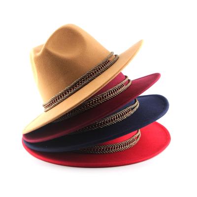 China Wholesale Wide Brim Fedora Hats With Chain Plush Autumn Winter Fedora Hats Panama Hat 2021 New for sale