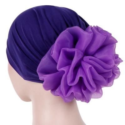 China Muslim Hijabs Turban Hat Adult Women Ruffle Flower Headscarf Wrap Hat Ladies Hijab Turban Hat for sale