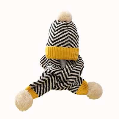 China Medium Korean Version Beanie Hat And Scarf Set Stripe Scarf And Hat Set Keep Warm Winter Scarf And Hat Set for sale