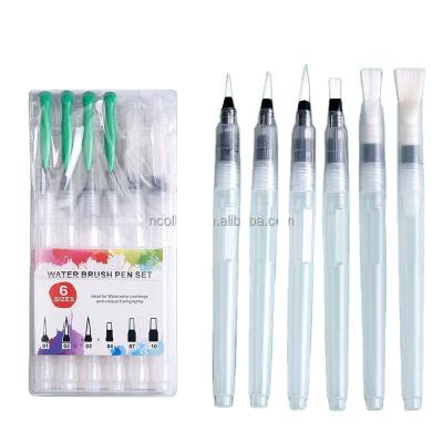 China Watetcolor 2023 Transparent Plastic Amazon Water 6Pcs Brush Pens Set For Watercolor Water Color Art Marker Brush Painting Pen for sale