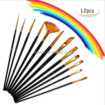 China Watetcolor Paint 2023 12Pcs Paint Brush Set Nylon Hair With Black Handle Paint Brush For Acrylic Oil Watercolor Painting for sale