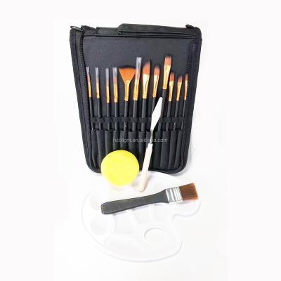 China Watetcolor 2023 Hot Sale 12 Pcs Assorted Paint Brush Set With Portable Carrying Case Palette Knife Sponge For Kids Painting for sale