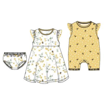 China Antibacterial Toddler Babies Infant Clothes Sets Summer 3pcs Outfits Girls Dress Set for sale