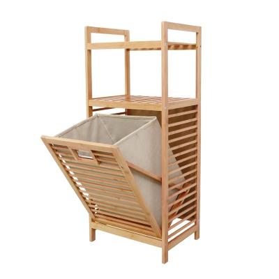 China Tilt-up shelf and removable liner bamboo tilt-up laundry basket with freestanding shelf and removable liner laundry basket for sale