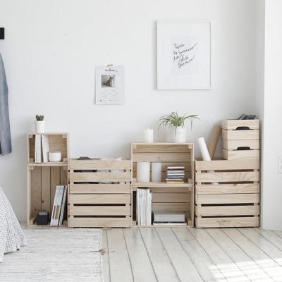 China Modern wholesale factory custom wooden box for bedroom sundries stretch solid wood pine storage beer basket in stock sale for sale