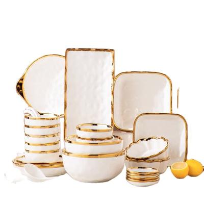 China Disposable White Dinnerware Set Ceramic Dinner Plates Dishes Dishes and Bowls Set Food Dish Salad Soup Bowl Tableware Set for Restaurant for sale