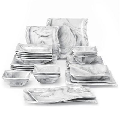 China Hot Sale Disposable Square Dinnerware Gray Kitchen Plates Dishes And Marble Bowls Sets Dishes Stackable And Space Saving for sale