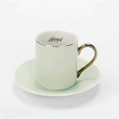 China Disposable Italian Logo Coffee Cup And Saucer Set With Gold/Gold Handle Rim for sale