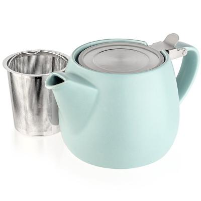 China Small Viable Pluto Porcelain Teapot Turquoise 18.2ounce Stainless Steel Lid and Extra Fine Infuser for Brewing Loose Leaf Tea for sale