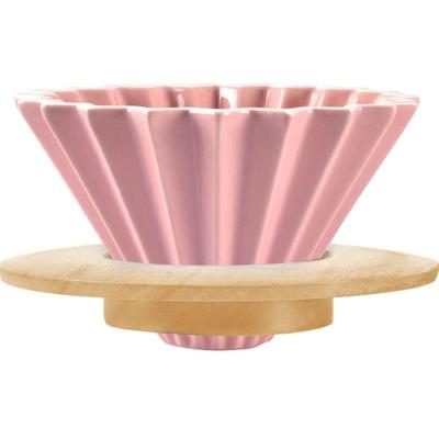 China Sustainable Ceramic Coffee Dripper Pour Over Coffee Maker With Wooden Stand Elegant Flower Shape V60 Filter For 1-2 Cups Slow Brewing for sale