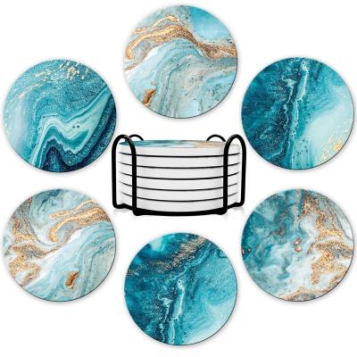 China Sustainable Ceramic Mug Mat Coaster Plates Porcelain Coasters For Drinks Round Absorbent Ceramic Stone Coasters Set Of 6 With Cork Base for sale