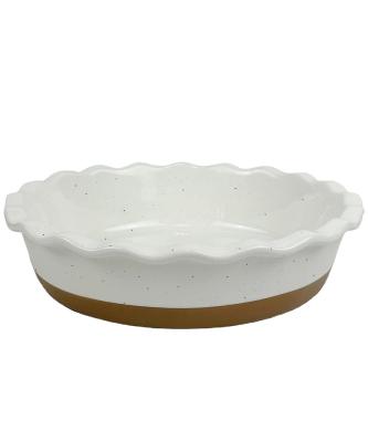 China Viable Ceramic Pie Pan For Baking 9 inch deep fluted terrine for decorative old fashion apple pie dish for wedding for sale