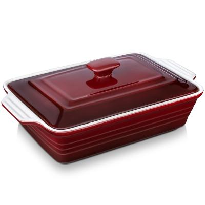 China Sustainable Casserole Dish With Lid 9x13 Baking Pan Ceramic Lasagna Pan Deep 4 Quart Bakeware Set Baking Dishes For The Oven for sale