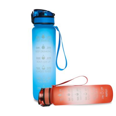 China Viable Wholesale Sports Fitness Workout Tritan Plastic Water Bottle With Motivational Time Markings And Measurements 1000ml/32OZ for sale