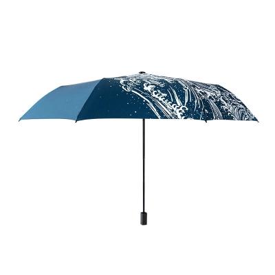 China Sun-UV Protection New Japanese Kanagawa Surfing Three Fold Umbrella 8 Rib Wind Resistant Frame For Women Waterproof Pencil Travel Umbrella for sale